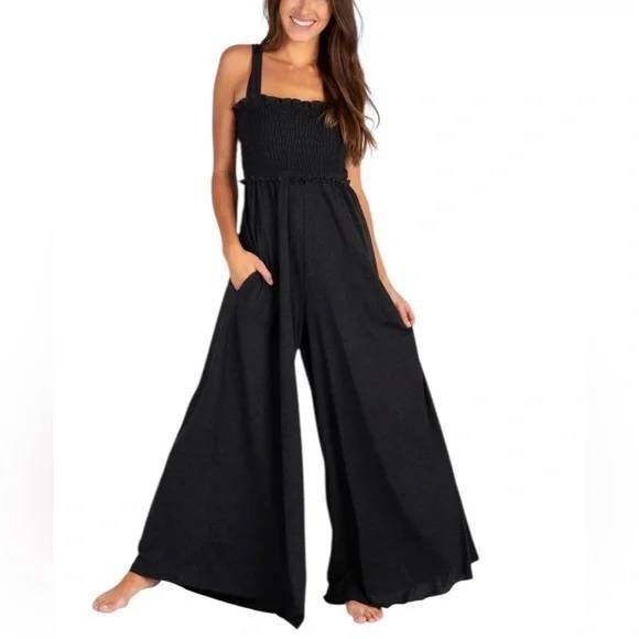 Natural Life Harper Knit Wide Leg Palazzo Jumpsuit Charcoal NWT